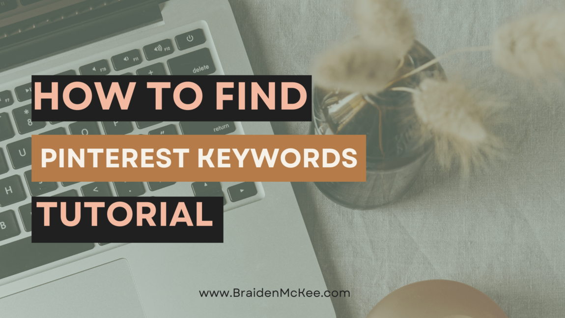 aesthetic office with color overlay text overlay says "how to find pinterest keywords tutorial"